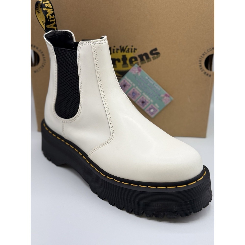 Dr. Martens Quad Chelsea Boots White Leather Mens 9 Womens 10 NWOB